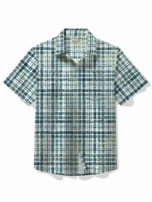 Alohadaddy Basic Plaid Print Men's Hawaiian Shirt Stretch Easy Care Pocket Camping Shirt Big Tall