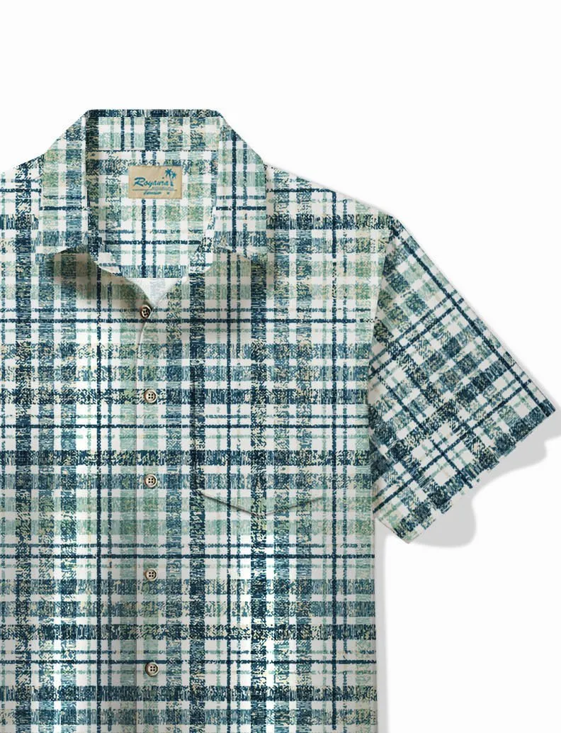 Alohadaddy Basic Plaid Print Men's Hawaiian Shirt Stretch Easy Care Pocket Camping Shirt Big Tall