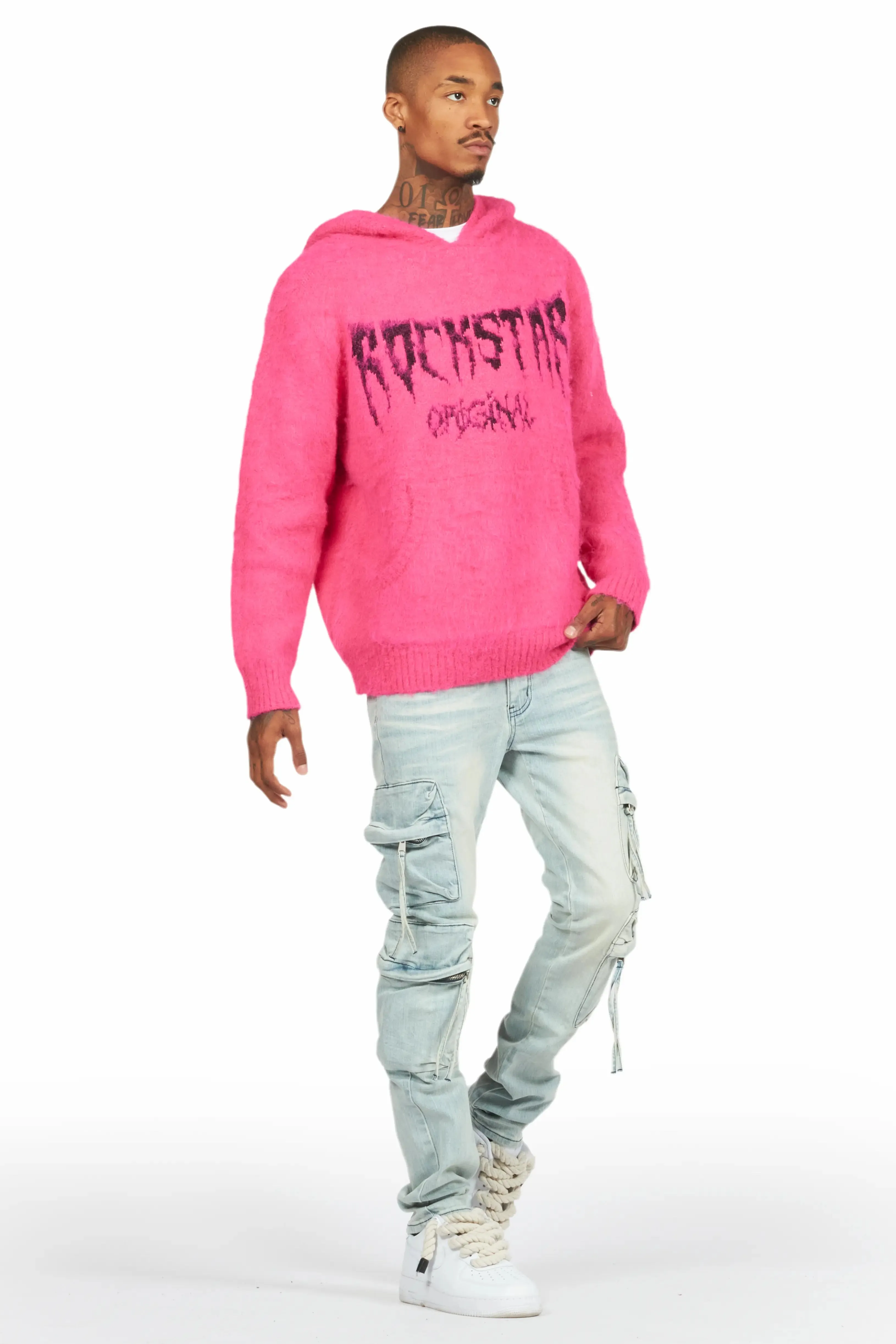 Andros Pink Graphic Knitted Mohair Hoodie