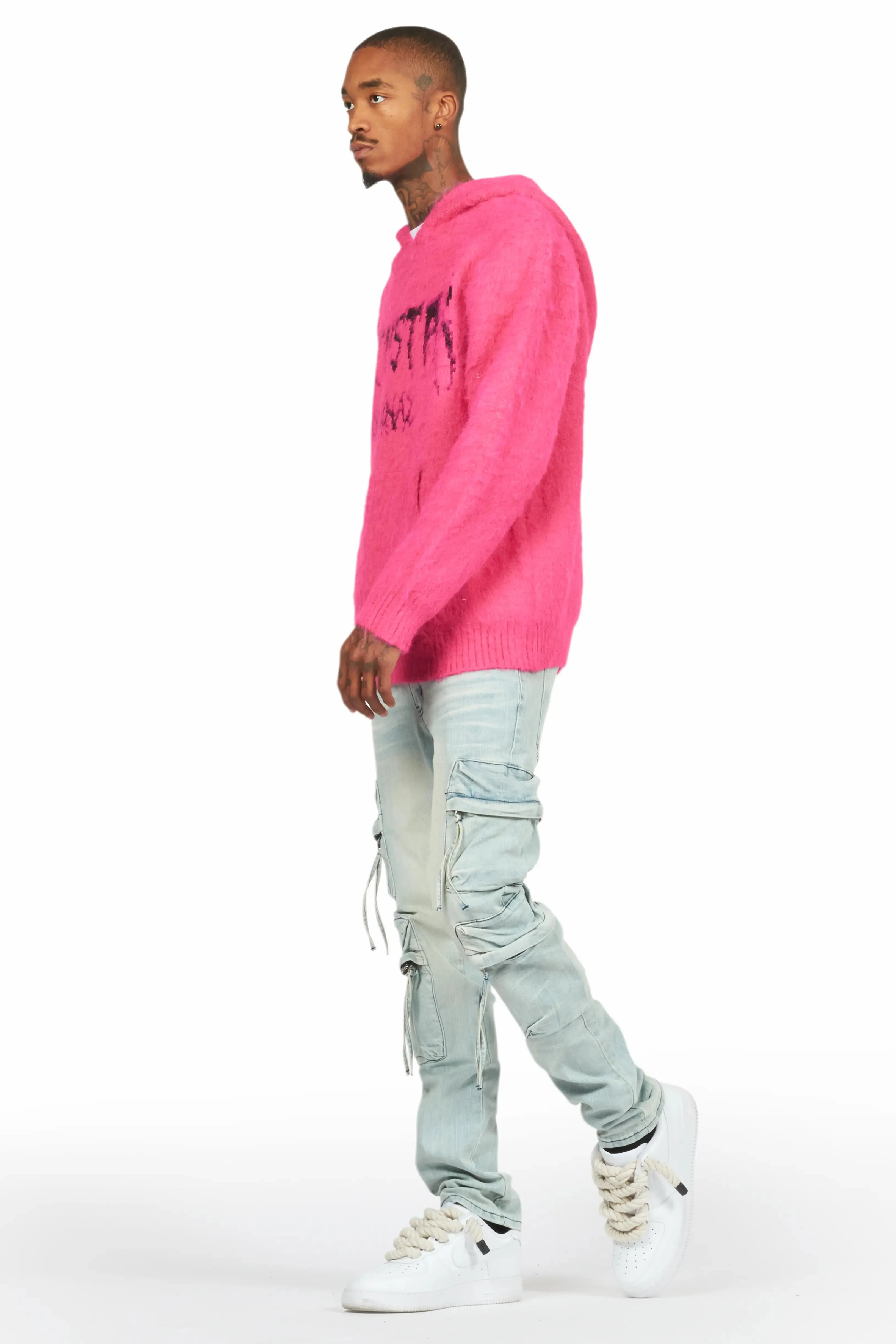 Andros Pink Graphic Knitted Mohair Hoodie