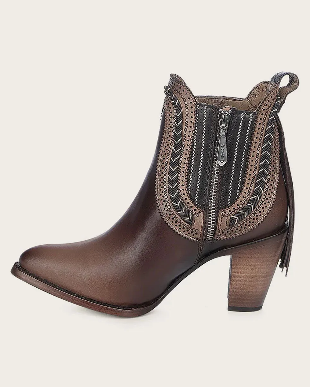 Ankle high heel brown bootie