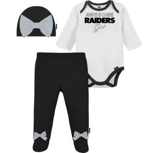 Awesome Raiders Baby Girl Bodysuit, Footed Pant & Cap Set