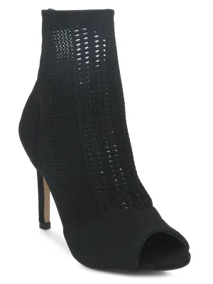 Black Knit Peep Toe Stiletto Ankle Boots