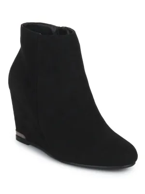 Black Micro Wedge Heel Ankle Boots