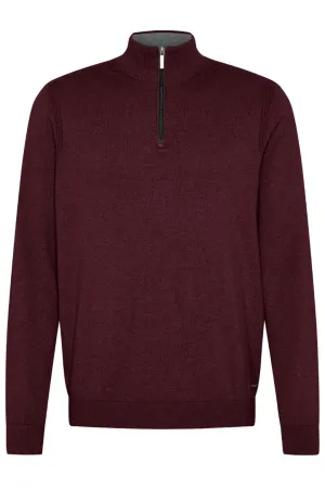 BUGATTI Quarter Zip Long Sleeve Jumper DARK RED REG