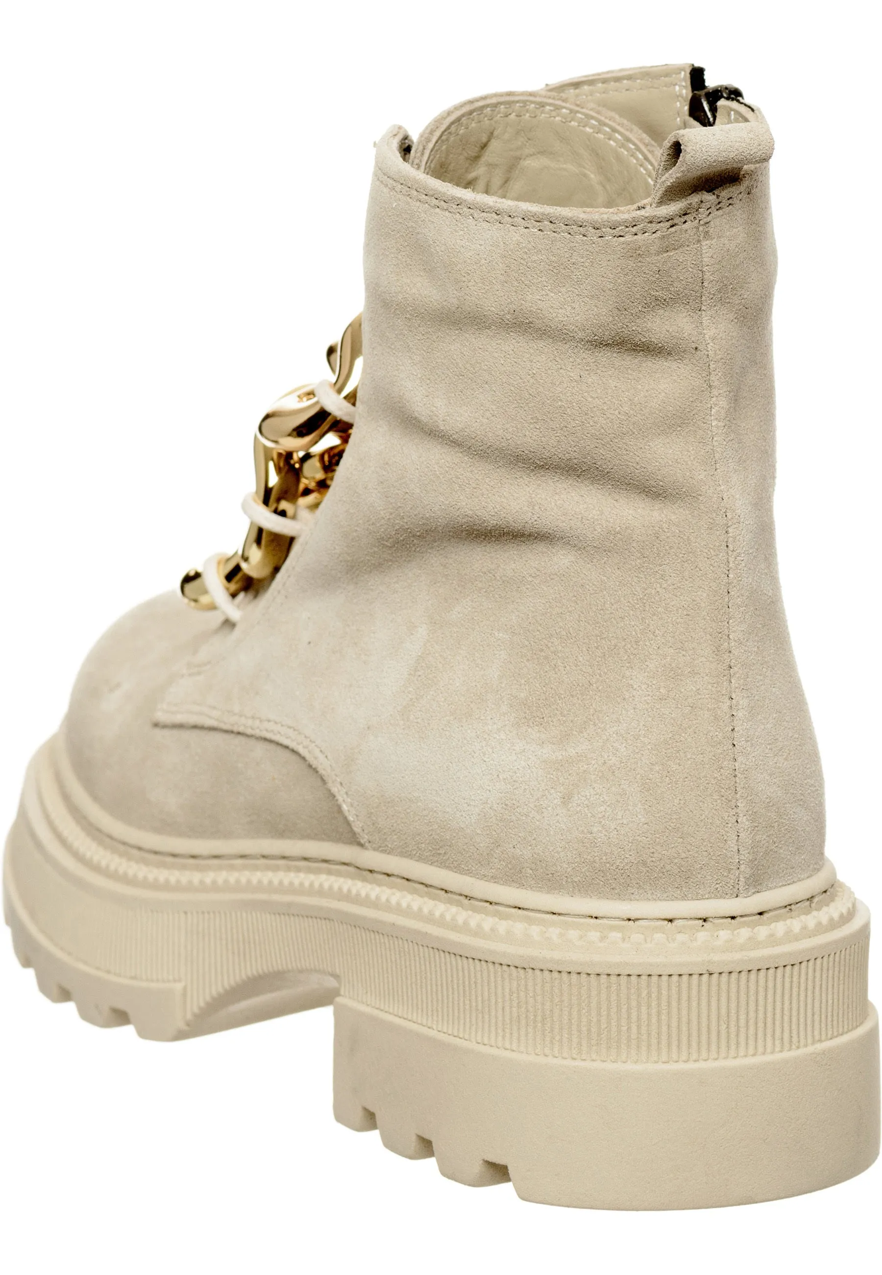 Chain-Embellished Suede Ankle Boots - Beige