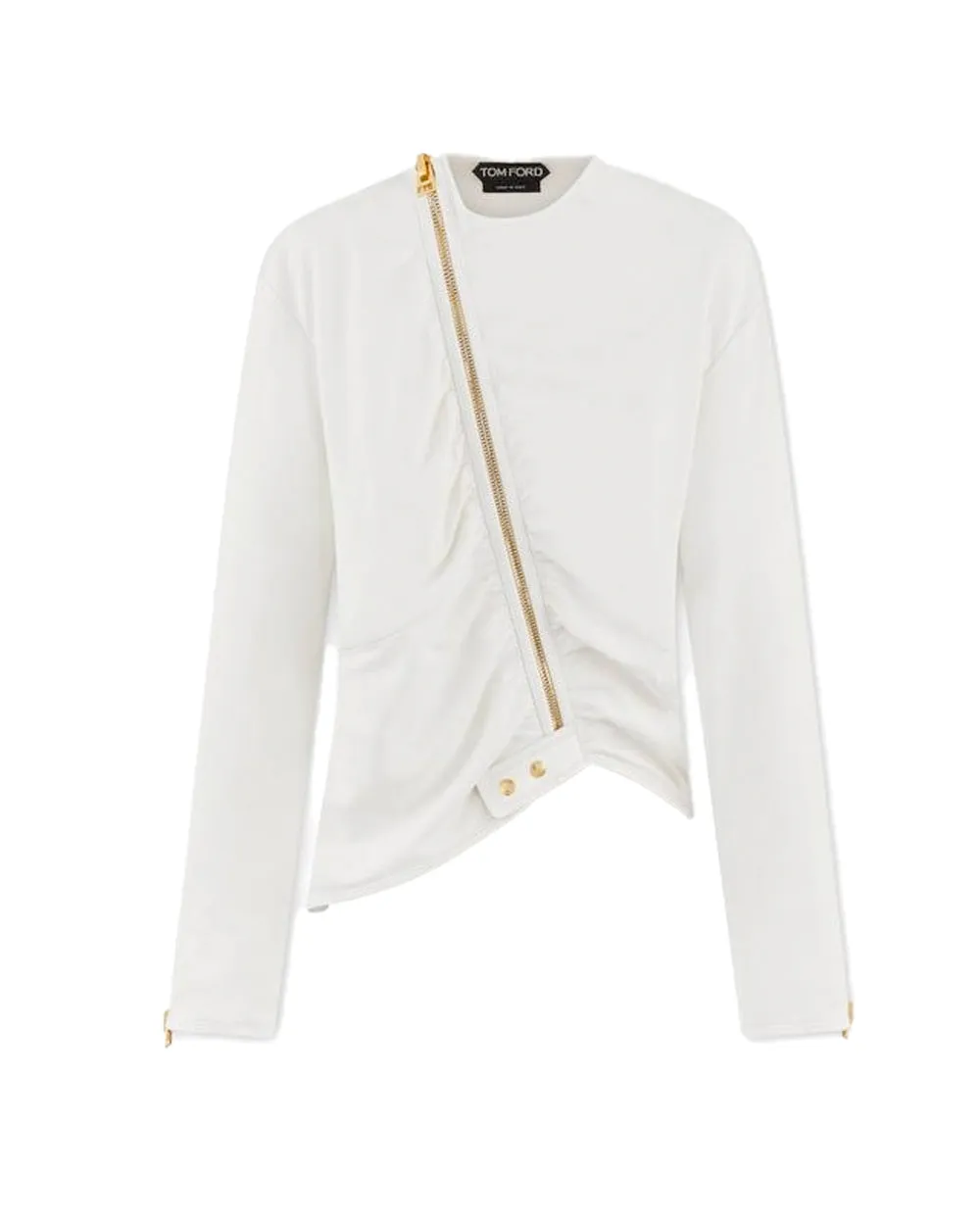 Chalk Soft Silk Nappa Asymmetric Ruched Jacket