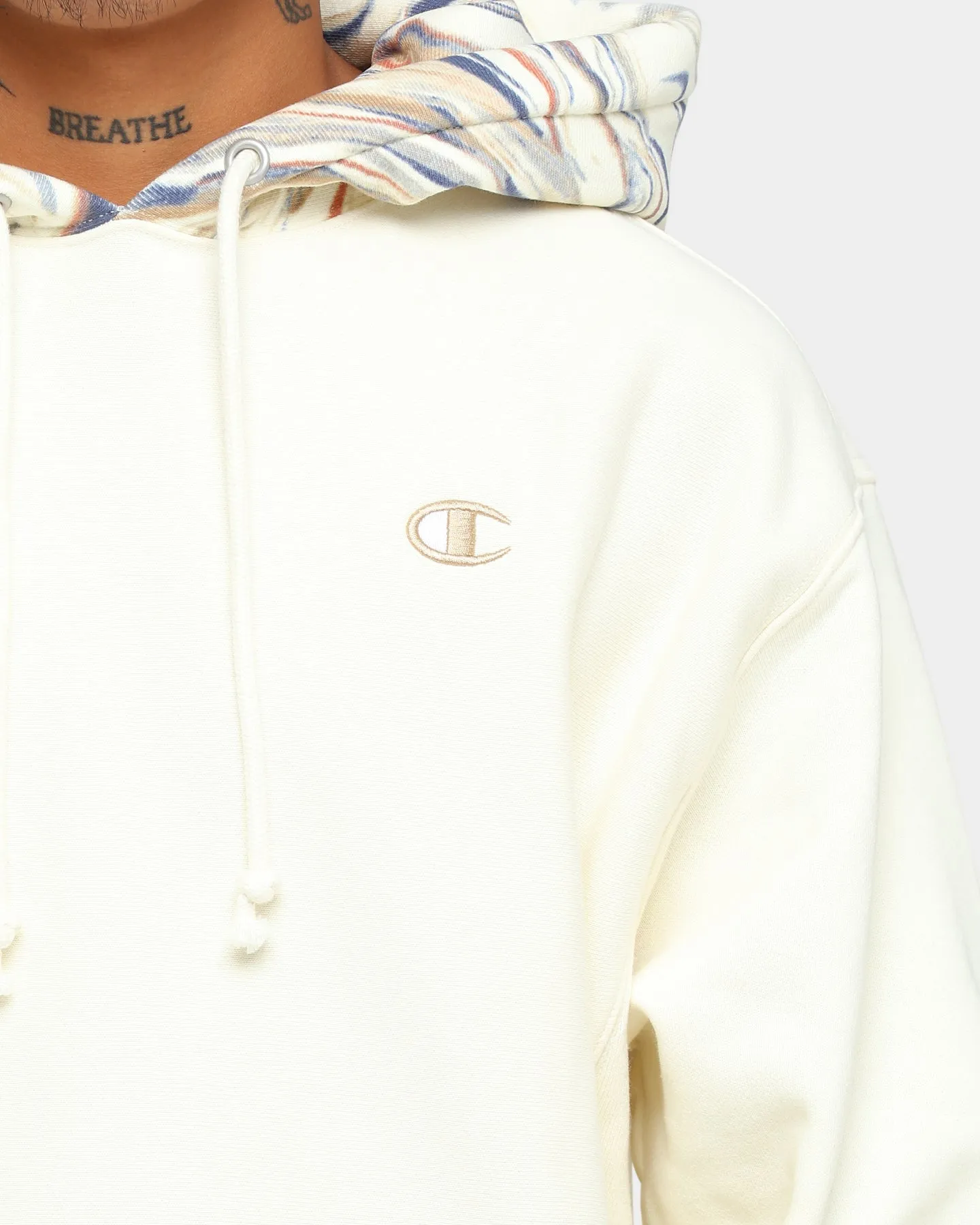 Champion Rev Weave Marble Hoodie Chalk White