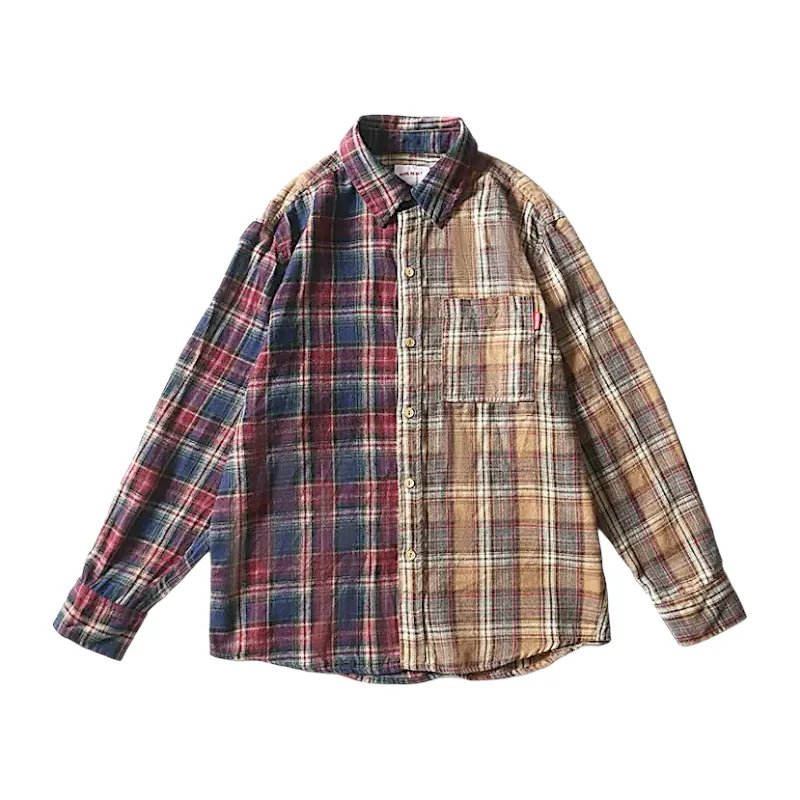 Easy fit washed twill multi plaid shirt