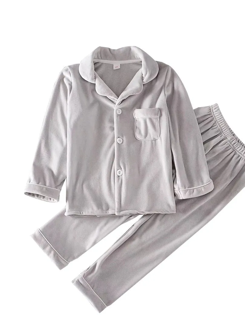 Fancy Winter Pyjamas Set Sleepwear Buttoned Top with Check Pocked   Long Pants Comfortable