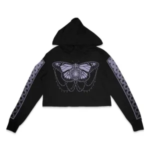 First Earth - Monarch Cropped Longsleeve Hoodie Black/Purple