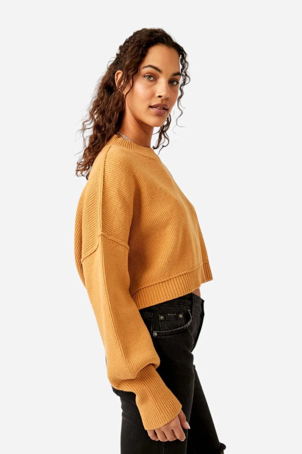 Free People Easy Street Crop Pullover in Golden Squash