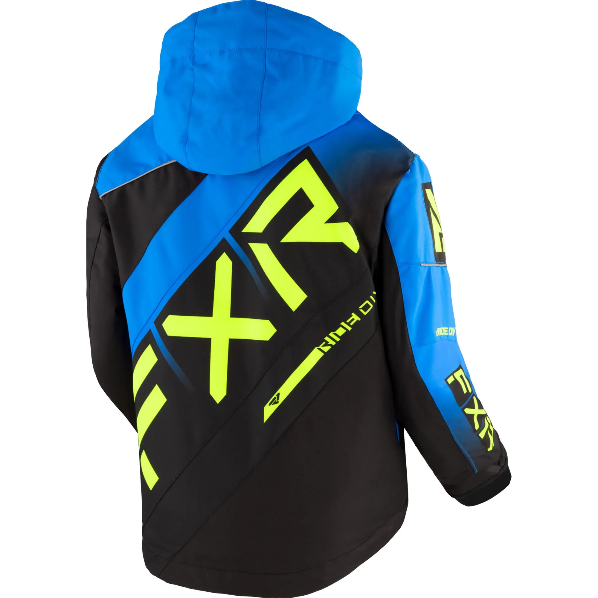 FXR  Child CX Snowmobile Jacket Winter HydrX Thermal YKK Blue Fade Black HiVis