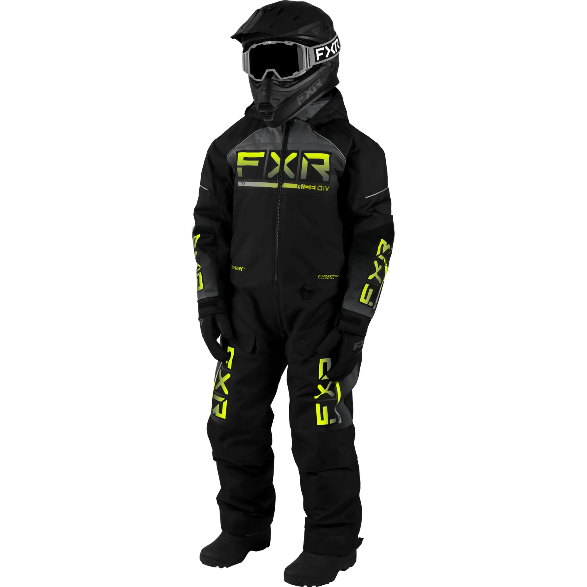 FXR Youth Recruit Snowmobile Monosuit Black/Charcoal/HiVis