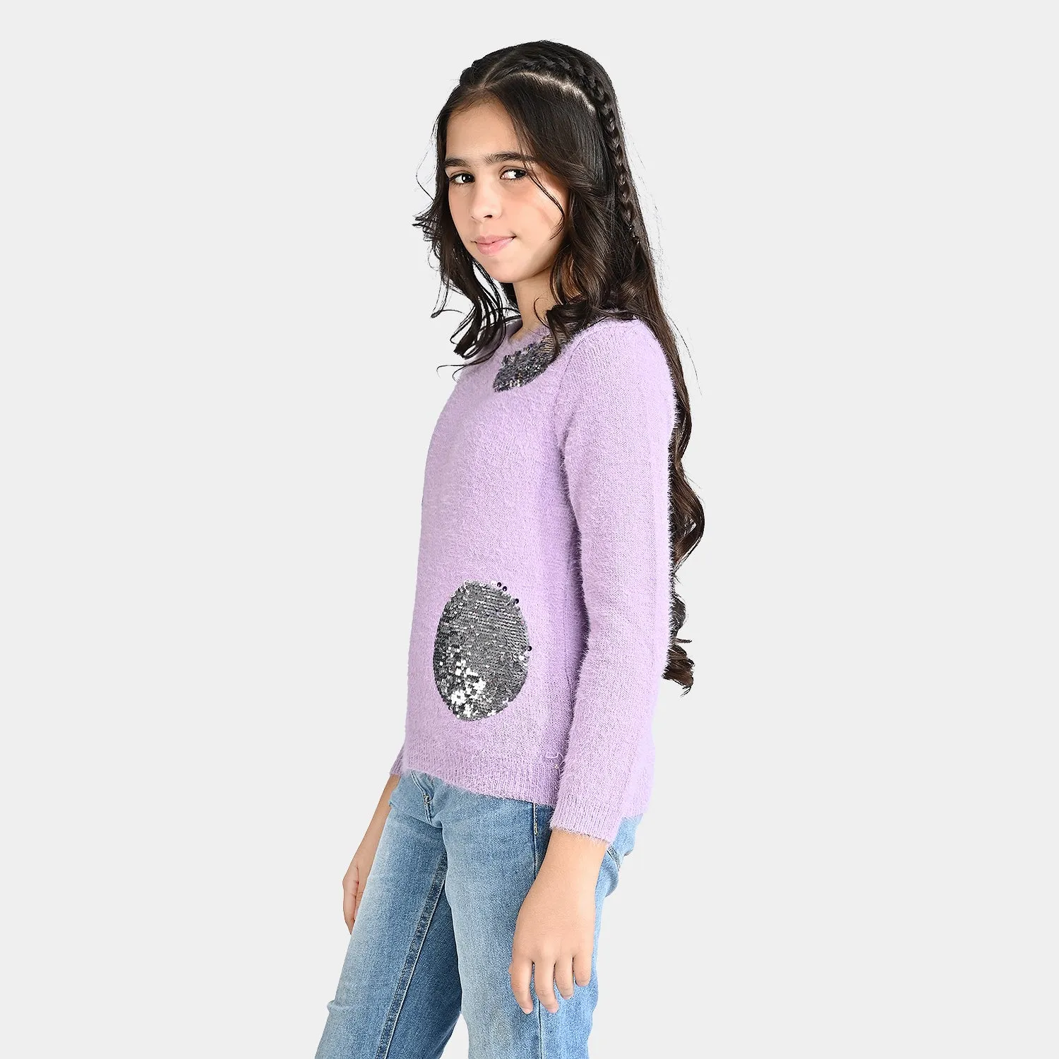 Girls Acrylic Sweater Circles-Lilac