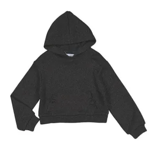 Girls Black Ruffle Pocket Hoodie