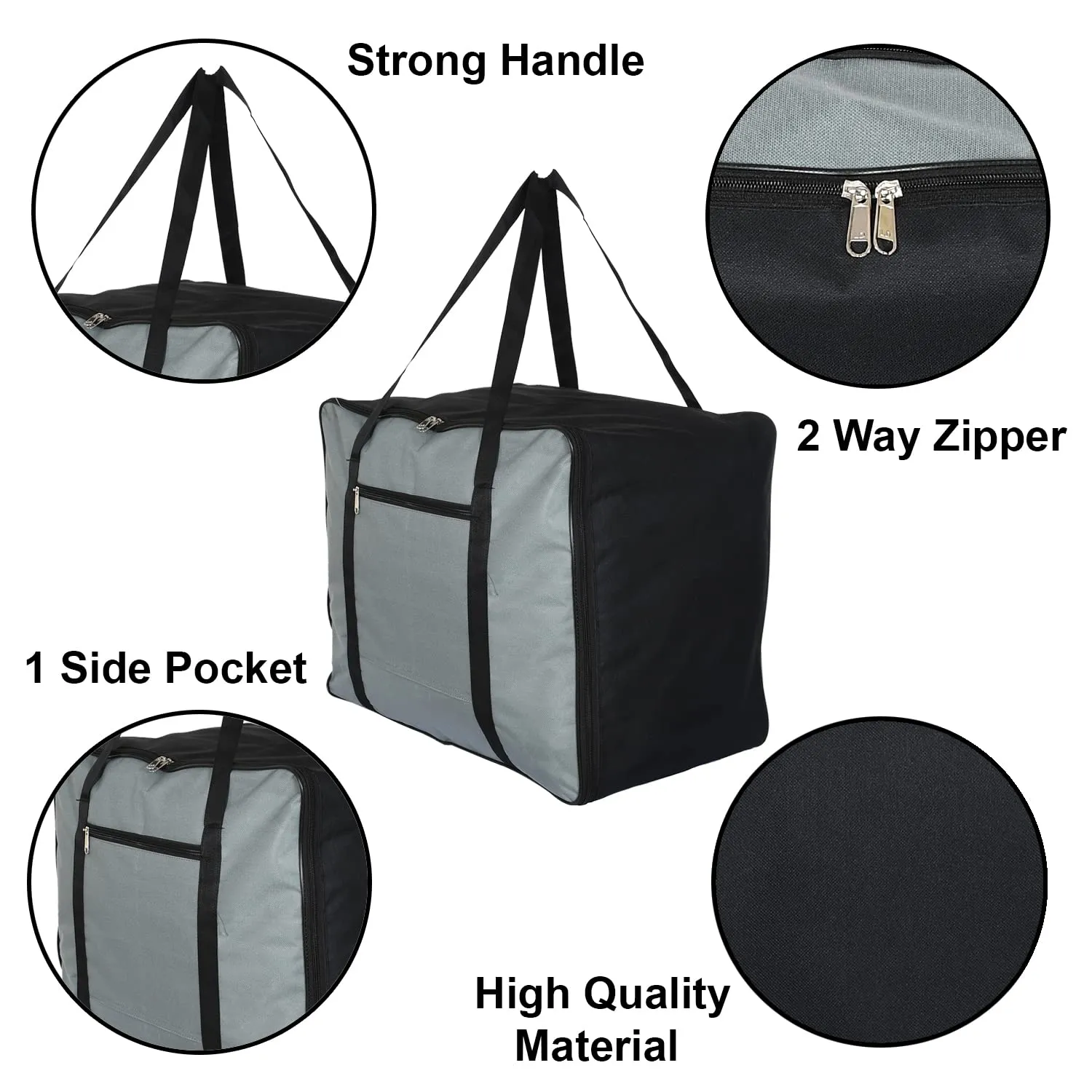 Heart Home Moisture Proof Multipurpose Storage Bag For Books, Magazine, Blankets, Clothes With Zipper & Handle (Black & Grey)-HS43HEARTH26629