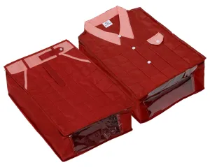 Heart Home Shirt & Trouser Cover Set, Cloth Organizer For Store Shirts, T-Shirts, Pants, Jeans, Trousers & Other Clothes With Tranasparent Window & Zipper Closer, Set of 2 (Maroon)-HS_38_HEARTH21203