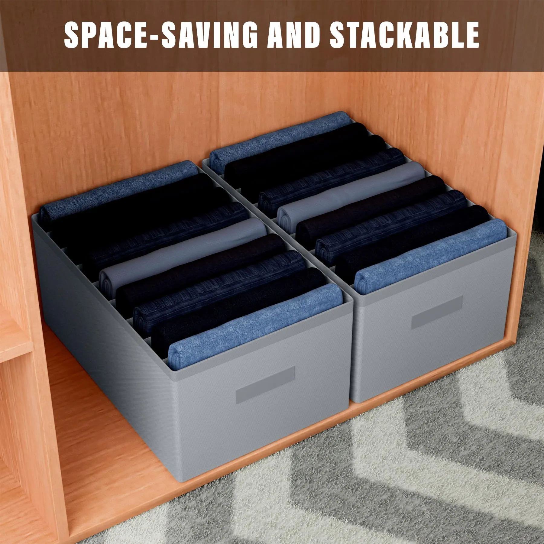 Heart Home Trouser Box | Wardrobe Organizer | Clothes Organizer | Storage Box for Pants-Shirt-Sweaters-Bra Panty-Socks | 9-Grid Closet Organizer | Plain | Large | Gray