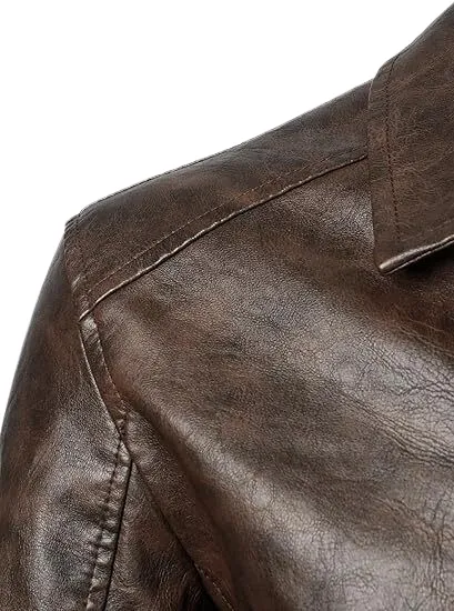 HOOD CREW Men's Classic Faux Leather Motorcycle Bomber Jacket.