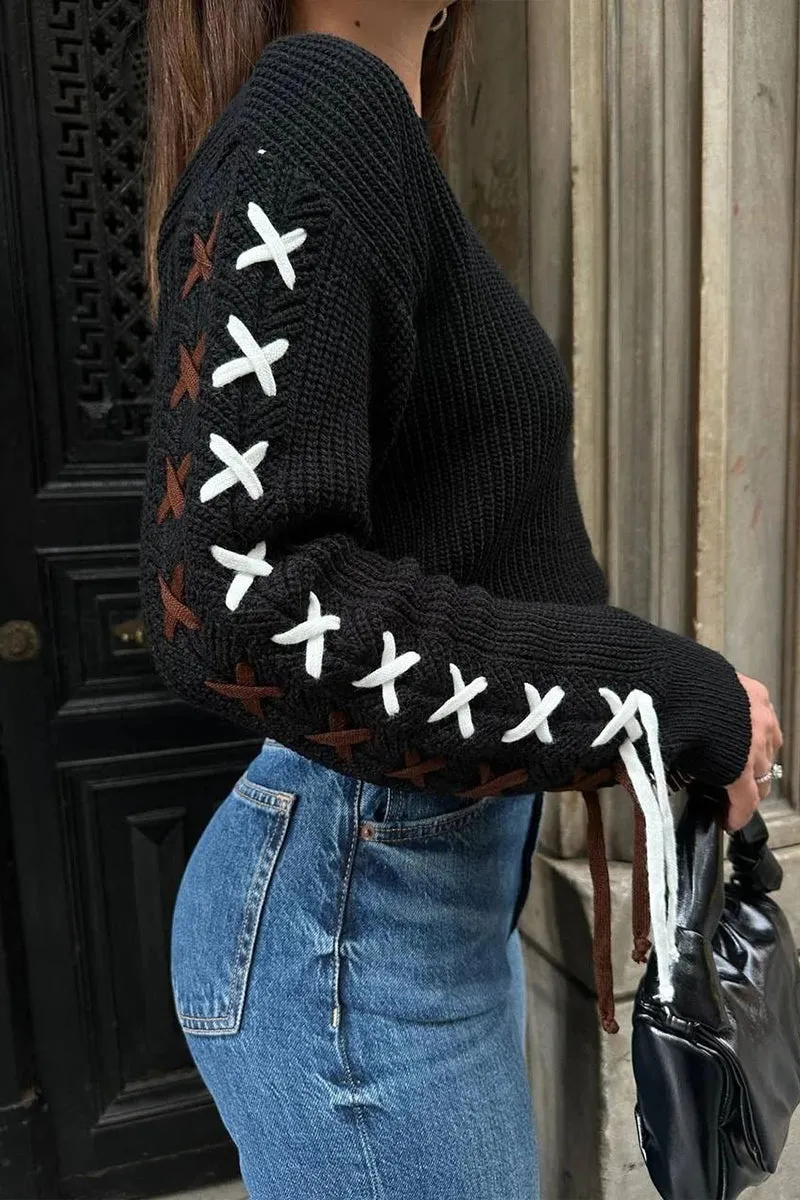 HWT1180 Cross-Stitch Sleeve Sweater