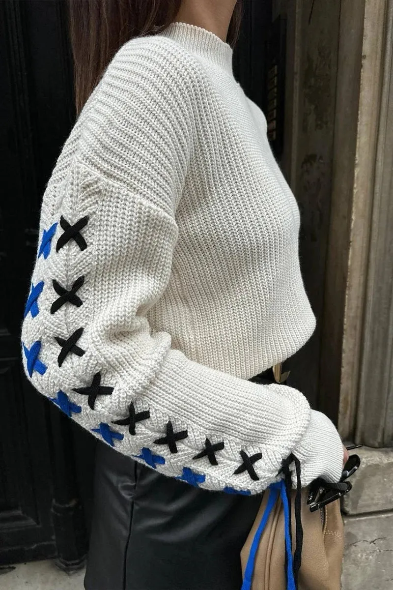 HWT1180 Cross-Stitch Sleeve Sweater