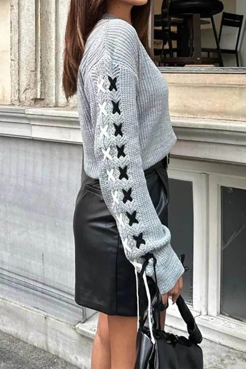 HWT1180 Cross-Stitch Sleeve Sweater