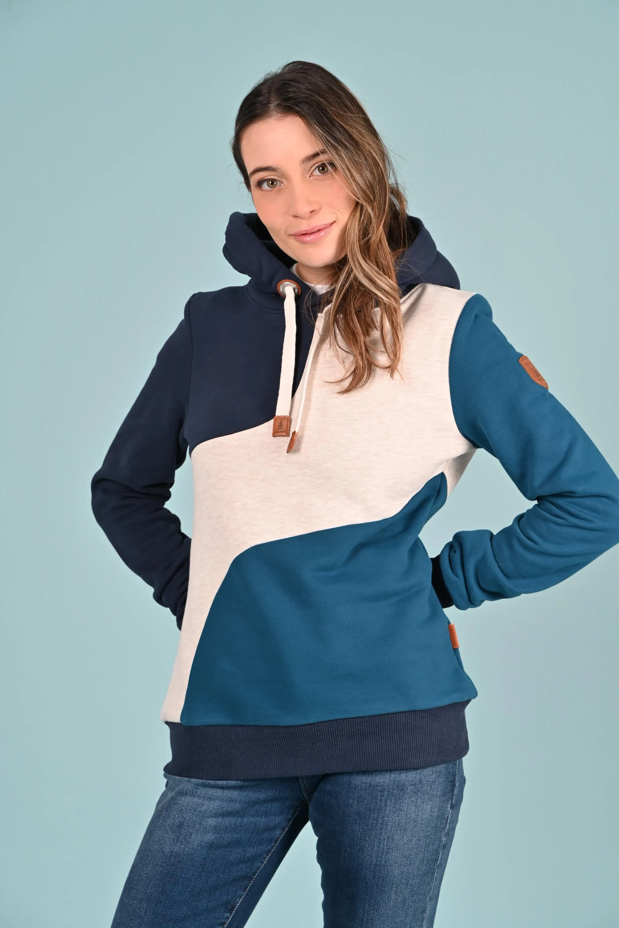 Indie Contrast Panel Hoodie Teal Mix