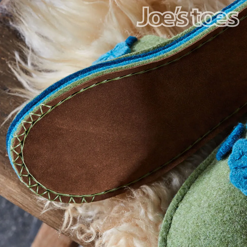 Joe's Toes Felt Flower Slippers in Green, Teal & Turquoise