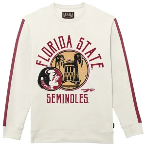 League Men's Vault Florida State Seminoles/Seminole Logo Westcott Design Crew Fleece - Antique White