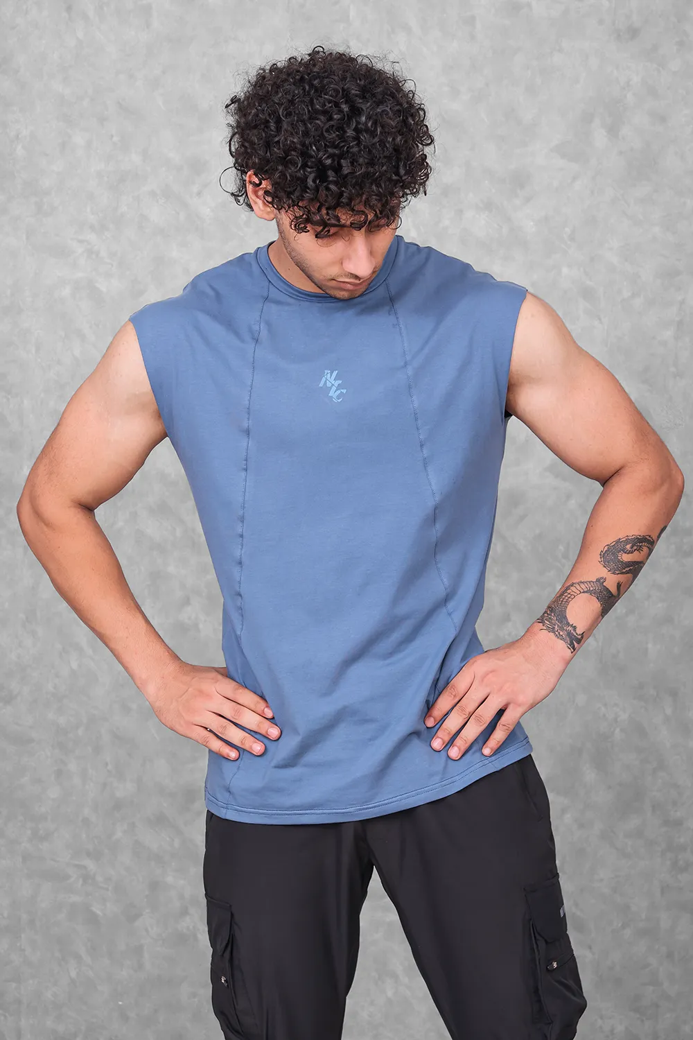 Legacy Cut Off Tank - Titanium Blue & Dark Olive