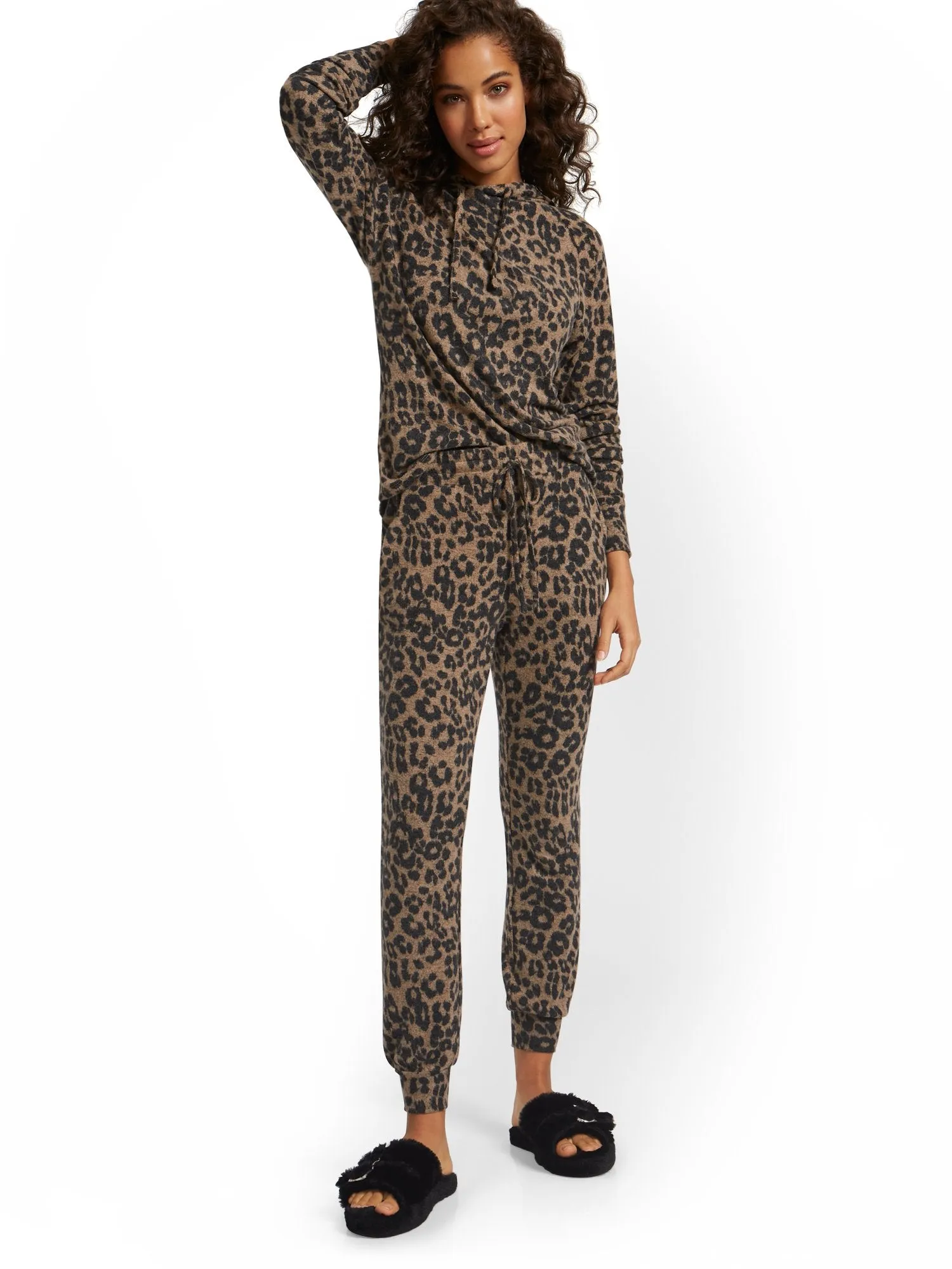 Leopard-Print Super-Soft Knit Slim Jogger Pant