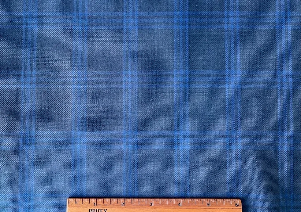 Lighter-Weight Midnight & Cobalt Blue Plaid Wool Suiting (Made in Italy)