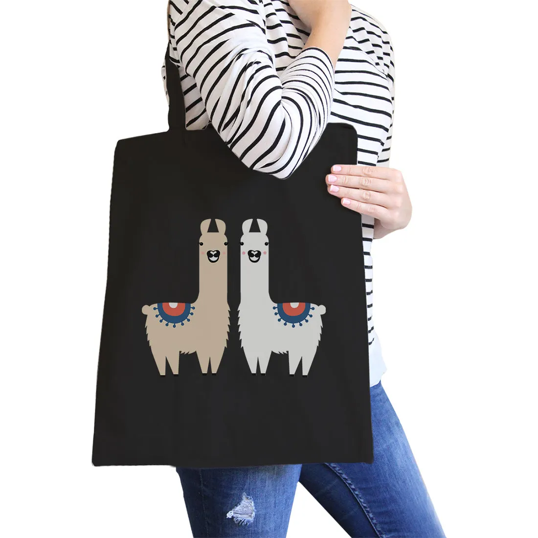 Llama Pattern Canvas Shoulder Bag Cute Foldable Tote Bag For Women