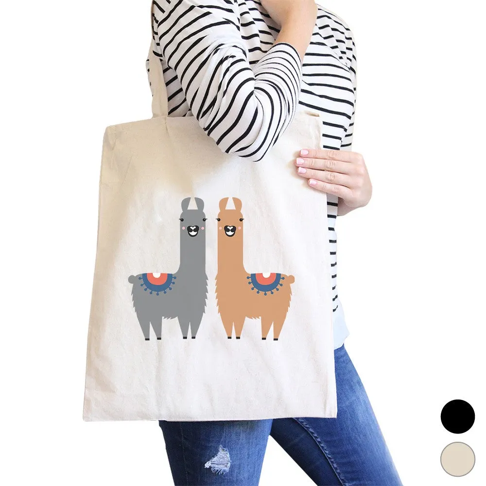 Llama Pattern Canvas Shoulder Bag Cute Foldable Tote Bag For Women