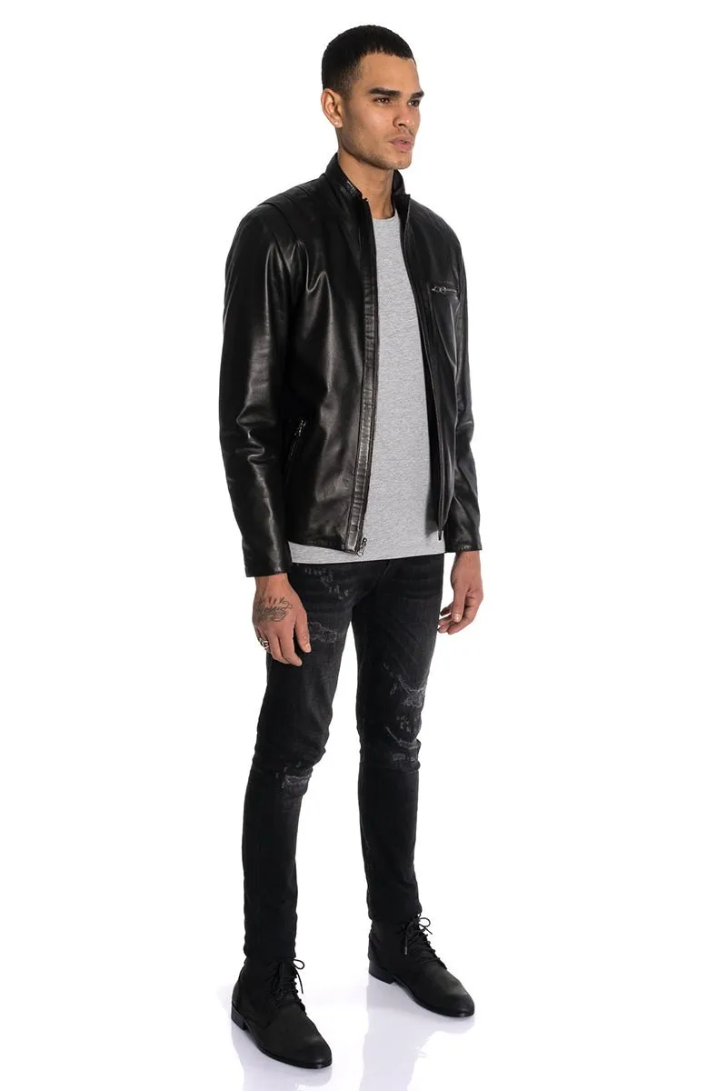 Loris Men's Black Reversible Leather Jacket - Black