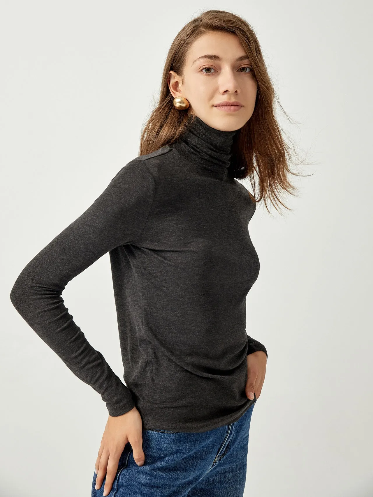 Meet Cozy Washed Black Knit Long Sleeve Turtleneck Sweater