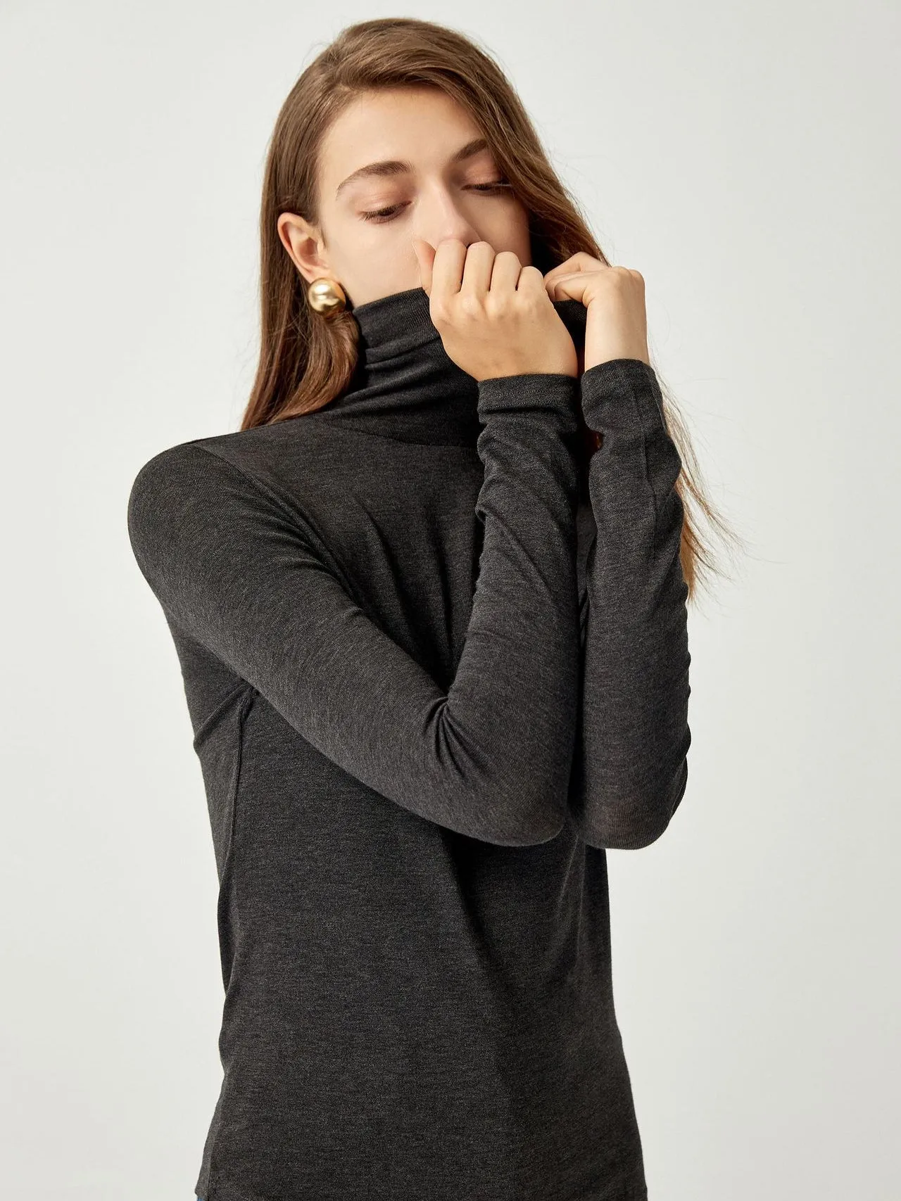 Meet Cozy Washed Black Knit Long Sleeve Turtleneck Sweater