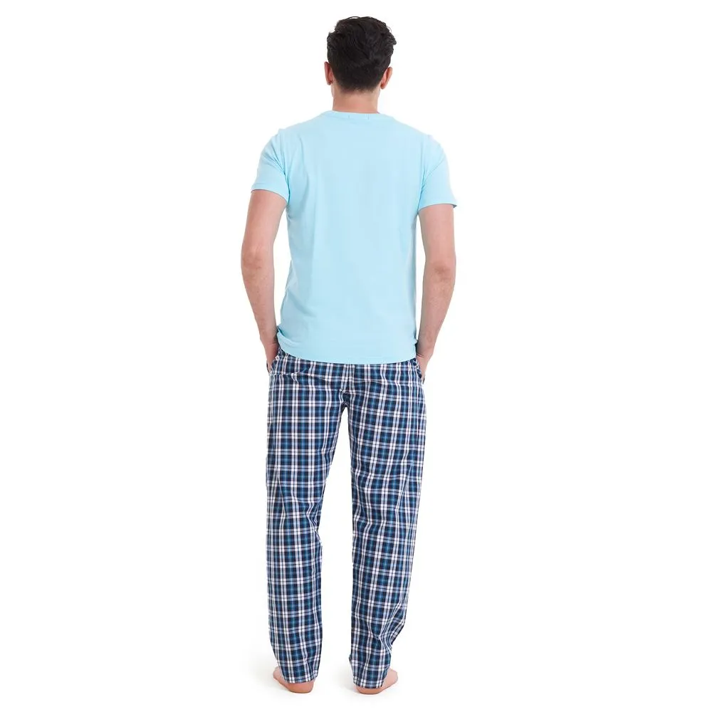 Men summer pajama set Aqua T-shirt   Turquoise x Black checkered pants