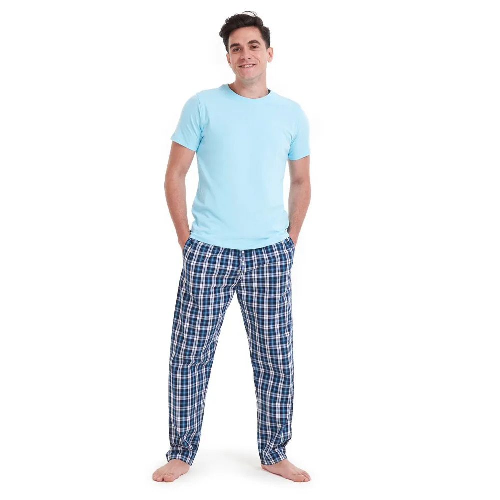 Men summer pajama set Aqua T-shirt   Turquoise x Black checkered pants