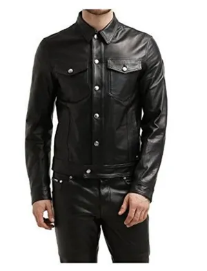 Men's Black Stylish Leather Shirt MS22