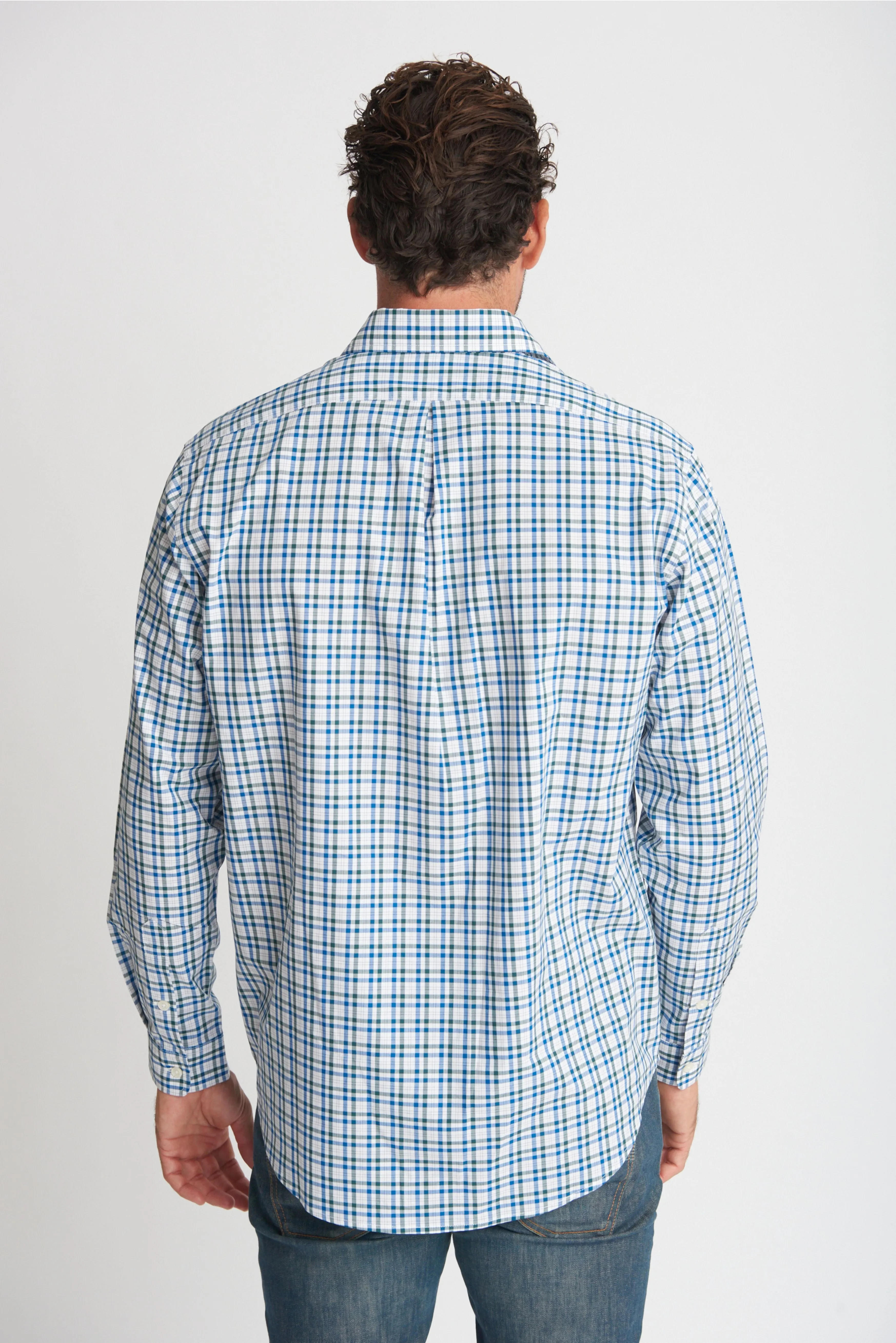 Mens Cotton Check Shirt Khaki/Blue Check