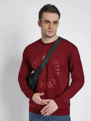 Men's Mock Neck Regular Fit Chest Print Maroon Sweatshirt