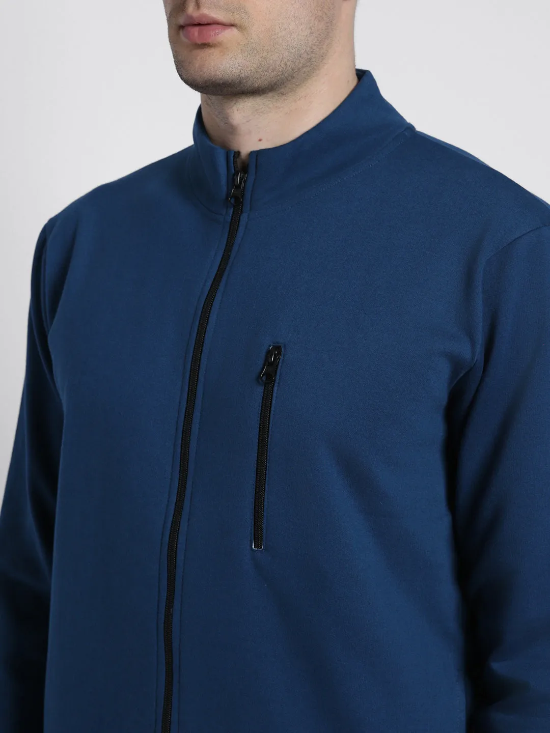 Men's Mock Neck Regular Fit Solid Blue Sweatshirt