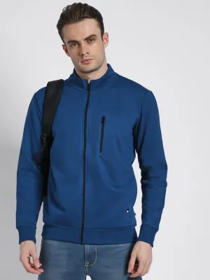 Men's Mock Neck Regular Fit Solid Blue Sweatshirt