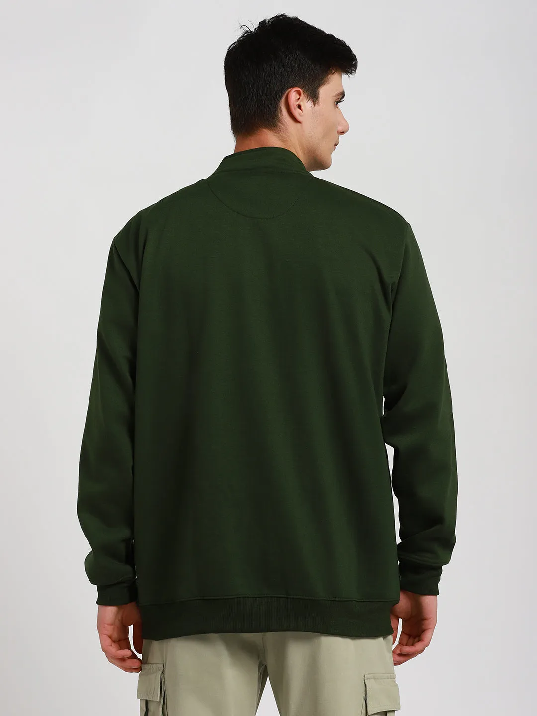 Men's Mock Neck Regular Fit Solid Olive Sweatshirt