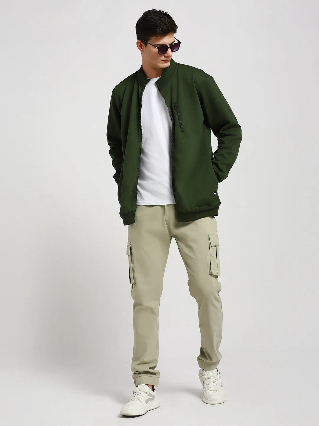 Men's Mock Neck Regular Fit Solid Olive Sweatshirt