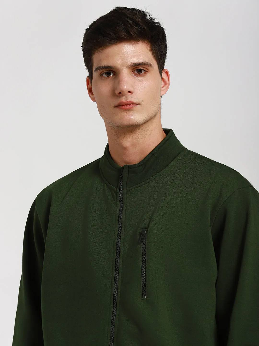 Men's Mock Neck Regular Fit Solid Olive Sweatshirt