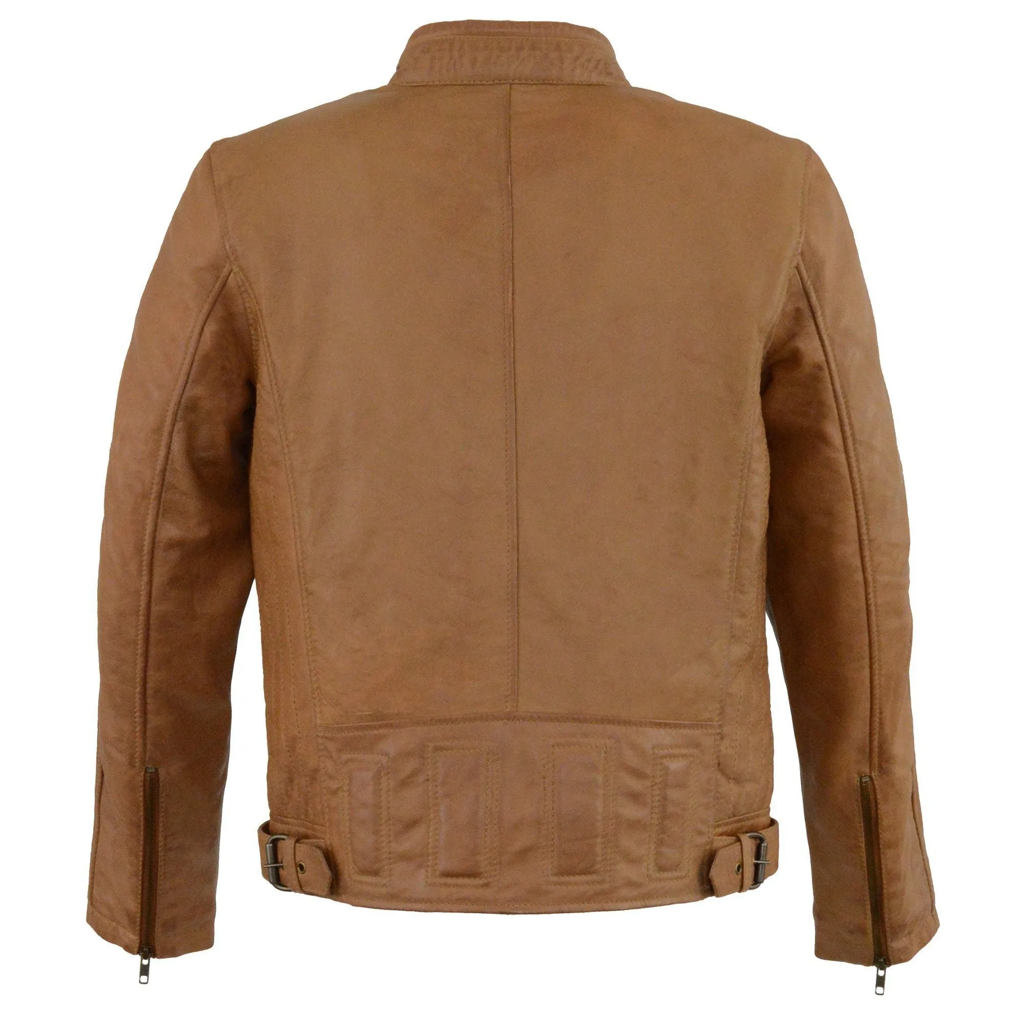 Milwaukee Leather-SFM1835-Men's Saddle Leather Stand Up Collar Leather Jacket with Side Buckles & Lower Back Padding