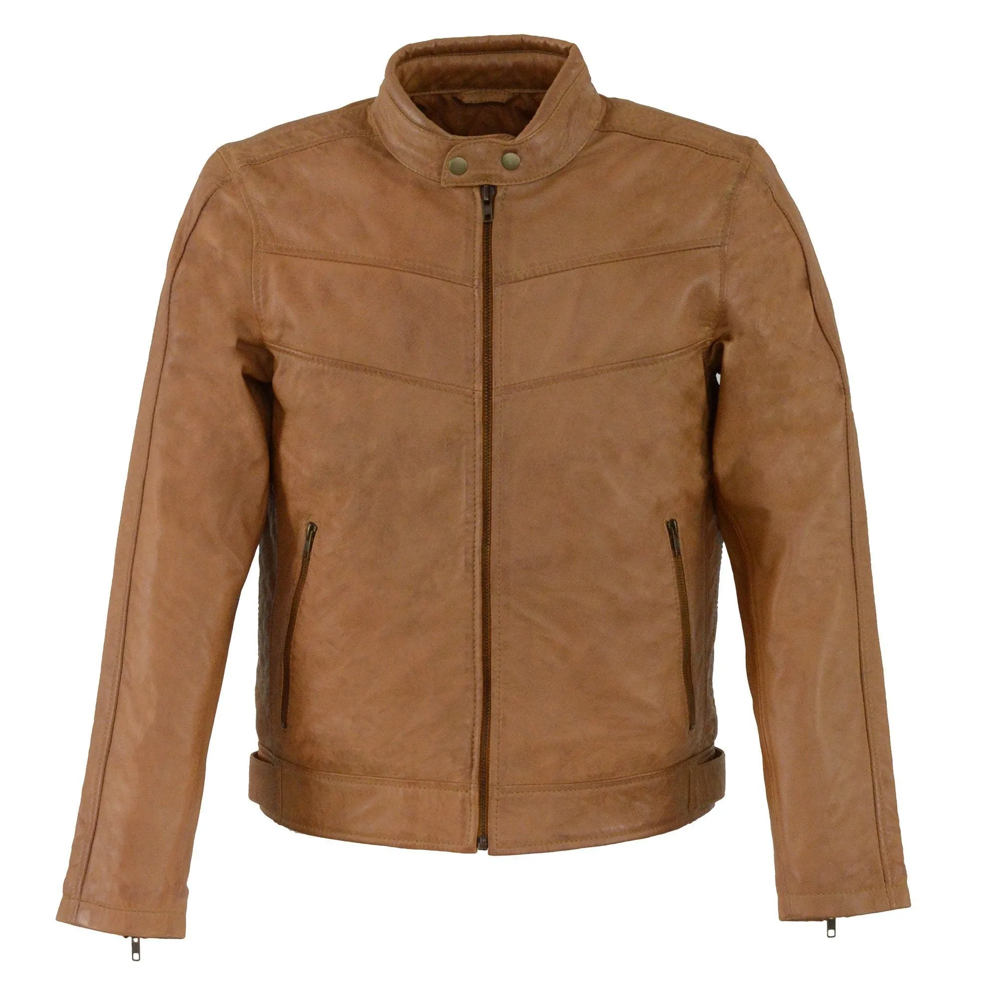 Milwaukee Leather-SFM1835-Men's Saddle Leather Stand Up Collar Leather Jacket with Side Buckles & Lower Back Padding